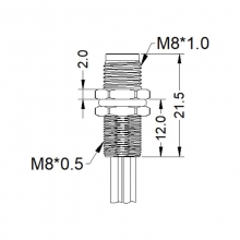 PCB Connector, Single Wires, A Code - M8 3pins A code male straight rear panel mount connector, unshielded, single wires